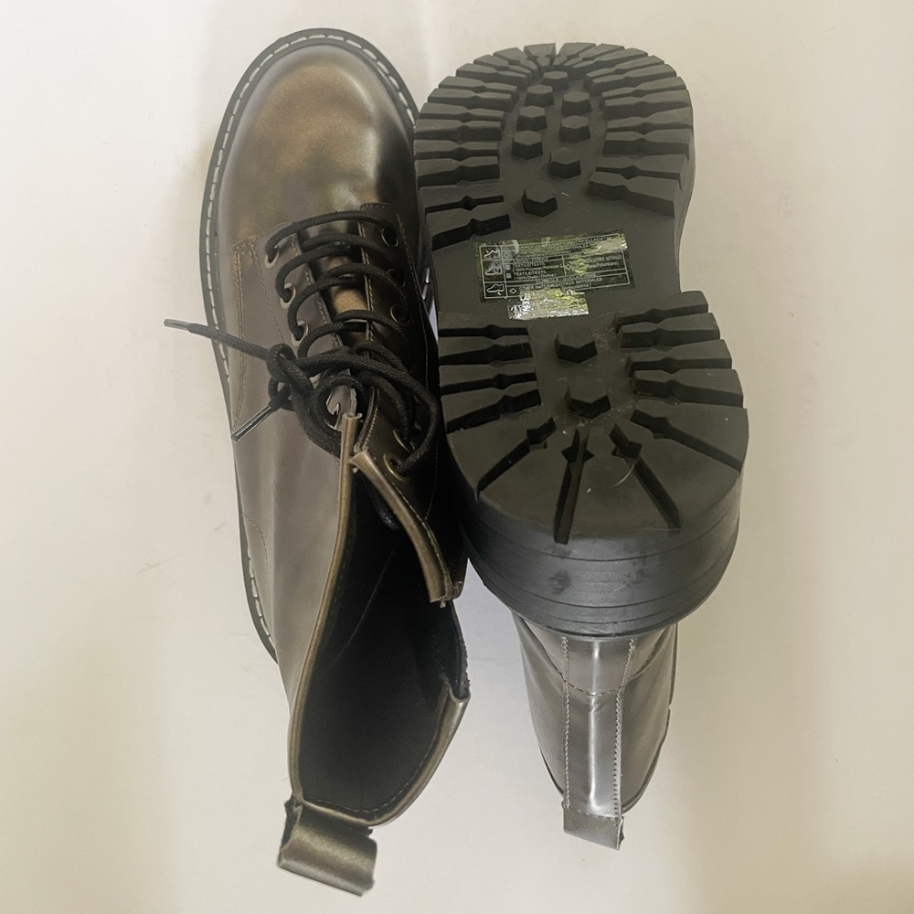 Forever 21 Faux Leather Lace Up 90s Y2K Moto Combat Boots Green Size 7.5 - Picture 6 of 8